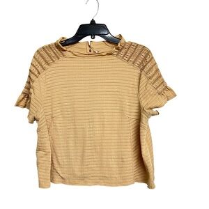 Free People Smocked Short Sleeve Textured Top Boho